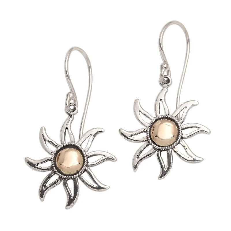 Heart Shaped Drop Earrings for Love -NOVICA Celuk Sun, Gold-accented sterling silver dangle earrings - 1.2*0.6