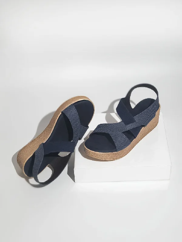 Comfortable sandals for women with padded straps and soft footbed for long wear-Women Blue Textured Wedge Heels