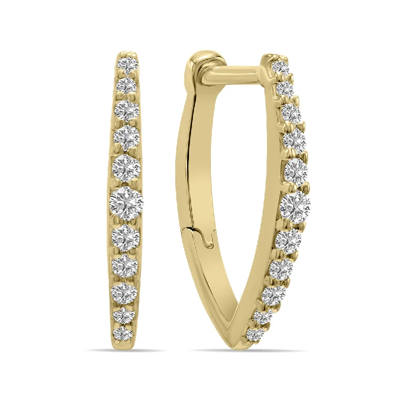 Drop Earrings with Embossed Patterns -1/4 Ctw Heart Shape Lab Grown Diamond Huggies Hoop Earrings In 10K Yellow Gold