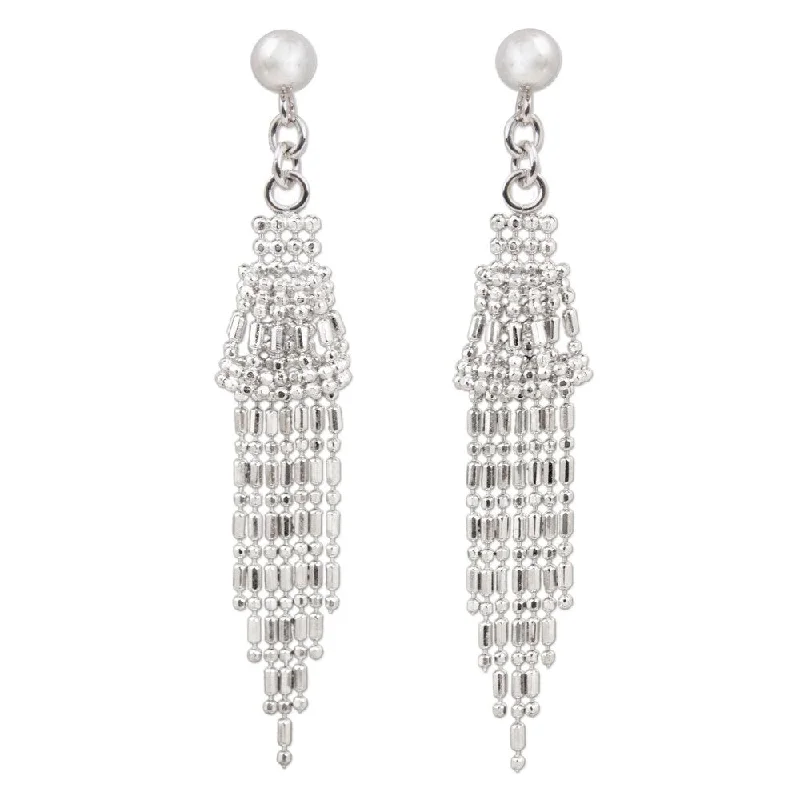 Drop Earrings with Etched Designs -Handmade Sterling Silver 'Raining Bells' Earrings (Thailand) - 2L*0.4W