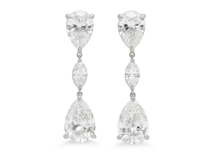 Drop Earrings with Floral Motifs -Beladora 'Bespoke' Pear Shape Diamond Drop Earrings, 7.74 carats, in Platinum