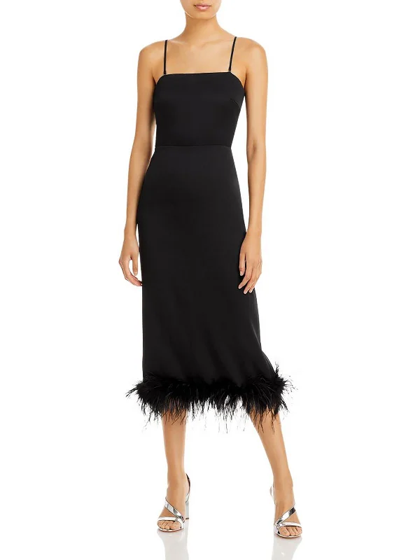 Sheath Dresses for Sophisticated -Womens Faux Feather Trim Back slit Cocktail and Party Dress