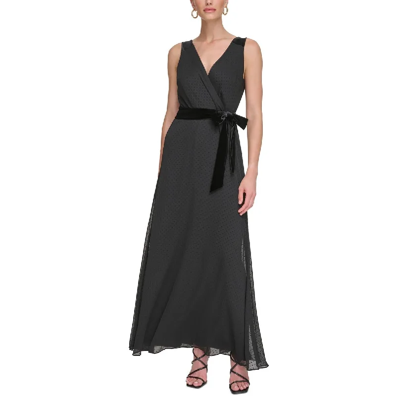 Maxi Dresses for Elegant Style -DKNY Womens Polka Dot Velvet Maxi Dress