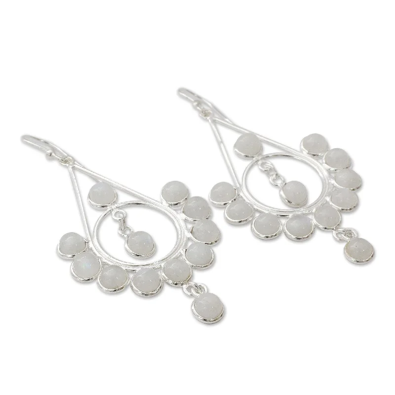 Drop Earrings for Yoga Session -Handmade Sterling Silver 'Circles' Moonstone Earrings (India)