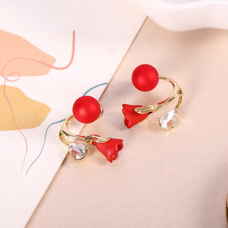 Retro Drop Earrings for Nostalgia -Wholesale of Red Flower Pearl Earrings