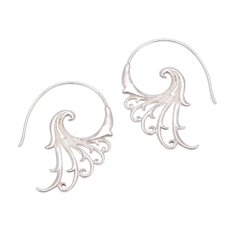 Geometric Drop Earrings for Trend -NOVICA Phoenix Wings, Sterling silver half-hoop earrings - 0.9