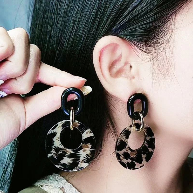 Indian Drop Earrings with Intricacy -Wholesale Leopard Checkerboard Acrylic Earrings