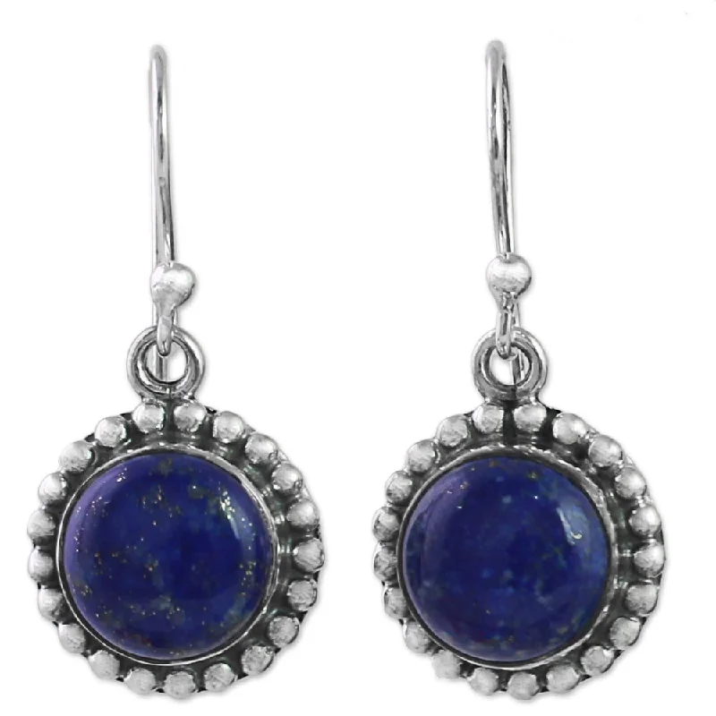 Magnetic Closure Drop Earrings for Easy -Handmade Sterling Silver 'Deep Blue Majesty' Lapis Lazuli Earrings (India)