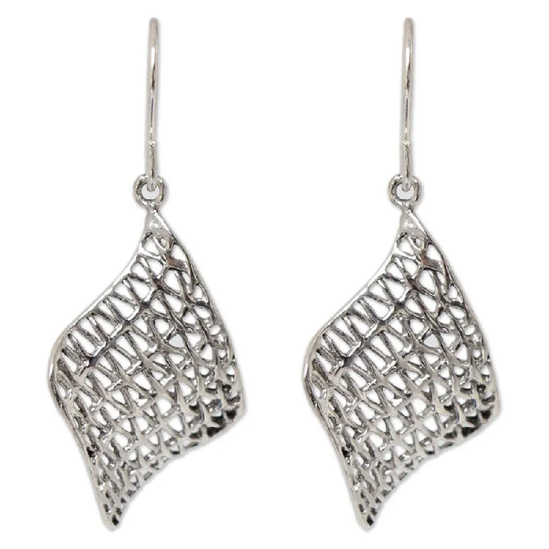 Drop Earrings for Wedding Ceremony -Handmade Sterling Silver 'Love Net' Earrings (Thailand)