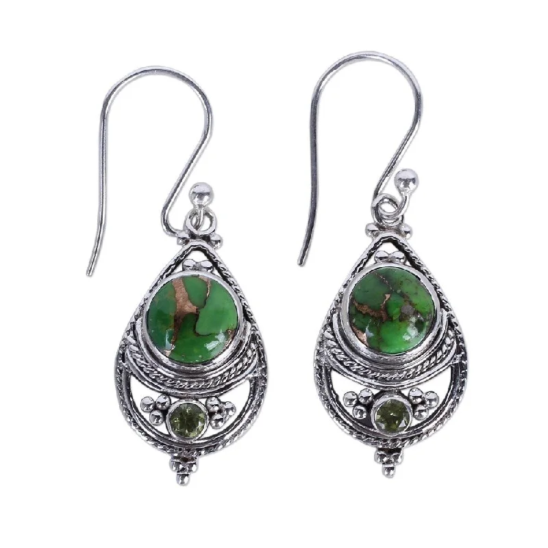 Minimalist Drop Earrings with Simplicity -NOVICA Handmade Sterling Silver Green Elegance Peridot Turquoise Earrings (India) - 1.6*0.5