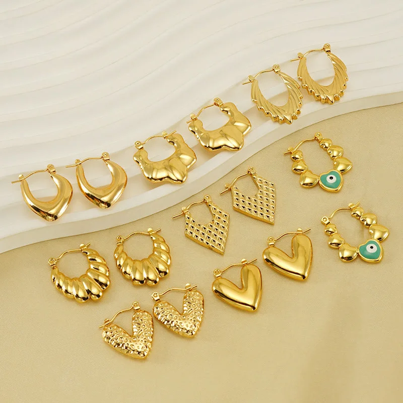 Rhinestone Drop Earrings for Sparkle -Wholesale Stainless Steel Plated 18K Gold Hollow Heart Earrings