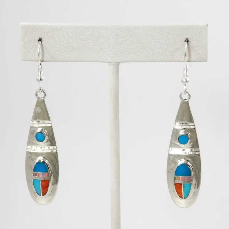 Drop Earrings with Star Motifs -Multi-Stone Inlay Earrings