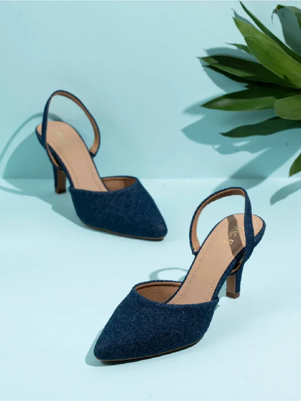 Trendy sandals for men with fabric straps and casual design for laid-back style-Womens Navy Party Wear Solid Pointed Heels