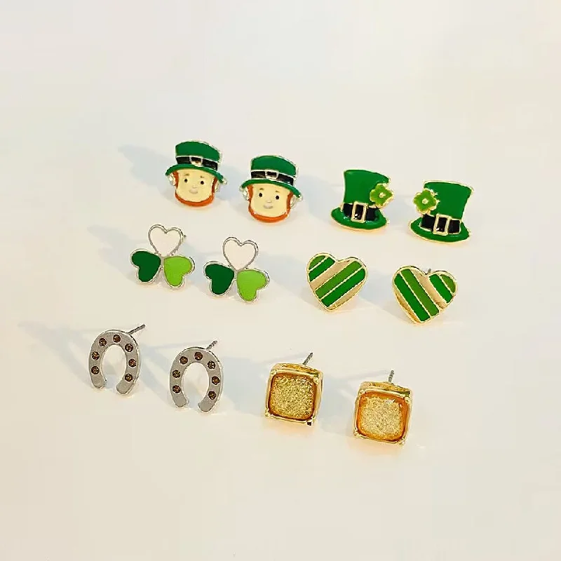 Hypoallergenic Drop Earrings for Sensitive -Wholesale St. Patrick's Day Irish Shamrock Hat Alloy Oil Dripping Three Piece Earrings Set