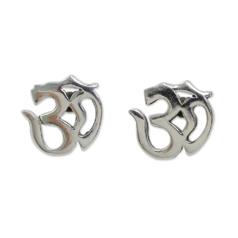 Short Drop Earrings for Subtle -Sterling Silver Om Symbol' Earrings (Thailand)