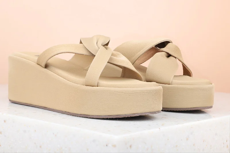 Stylish sandals for women with wide ankle straps and buckle detailing for fashionable look-Women Beige Wedge Sandal Heels