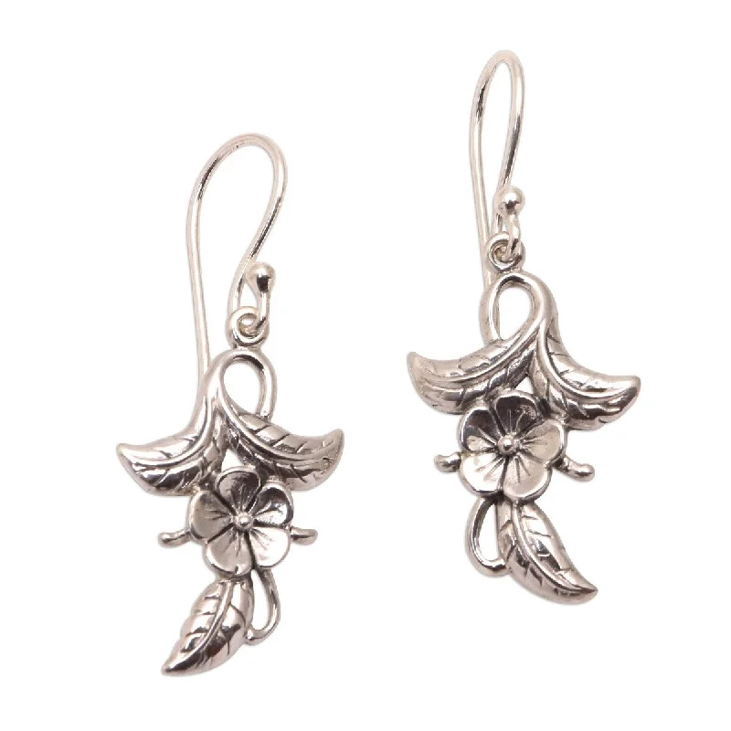 Drop Earrings with Knot Designs -NOVICA Frangipani Blooms, Sterling silver dangle earrings - 1.6*0.5