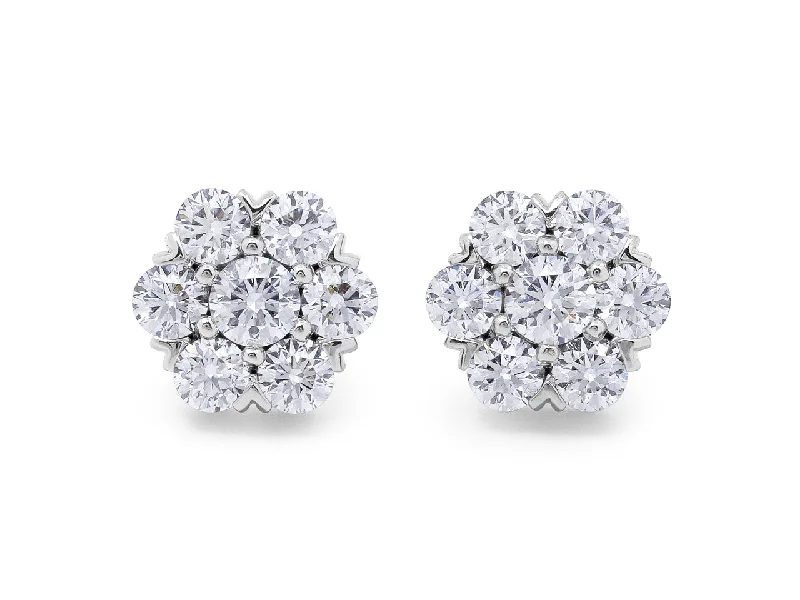 Drop Earrings with Filigree Work -Beladora 'Bespoke' Floral Diamond Cluster Earrings in 18K White Gold