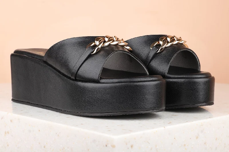 Trendy sandals for women with thong design and cushioned footbed for comfort-Women Black Wedge Heels