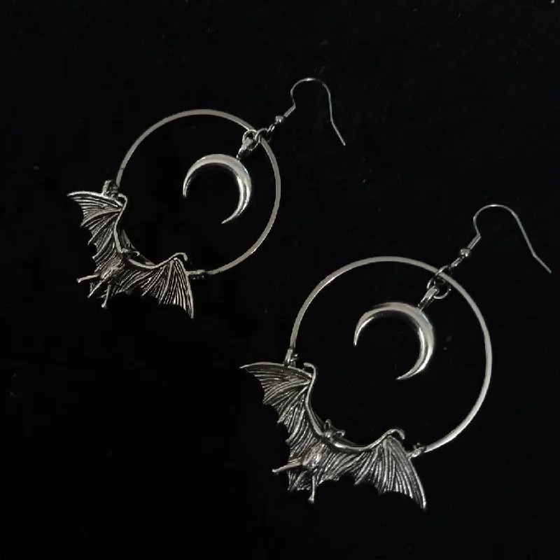 Clip On Drop Earrings for Non Pierced -Wholesale Bat Jewelry Gothic Vampire Moon Earrings