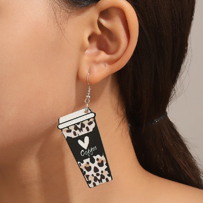 Geometric Drop Earrings for Trend -Wholesale Valentine's Day Leopard Pattern Love Acrylic Coffee Cup Earrings