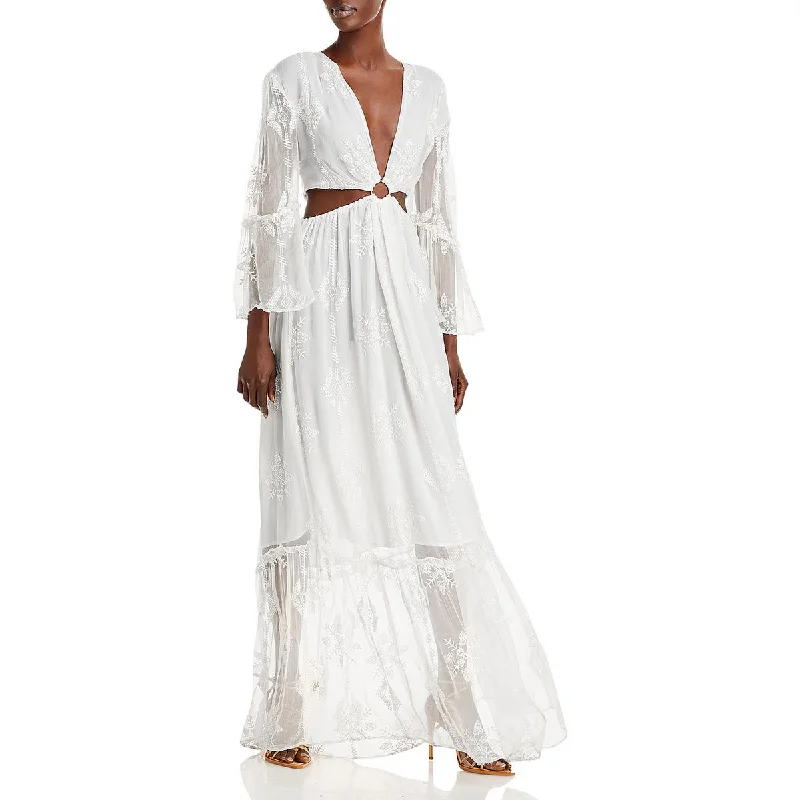 Shift Dresses for Simple Look -Ramy Brook Womens Freddie Embroidered Cut Out Maxi Dress