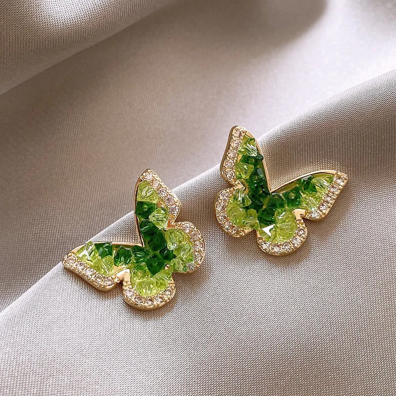 Lightweight Drop Earrings for All Day -Wholesale Green Crystal Butterfly High-end Fashion Earrings