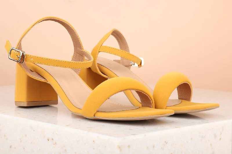 Casual sandals for women with flat soles and classic leather straps for style-Women Mustard Block Heels