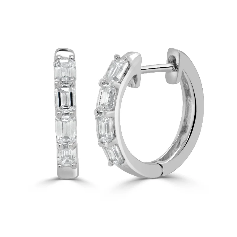 Drop Earrings for Wedding Ceremony -Joelle Collection Diamond Huggie Earrings 14K Gold Emerald Cut