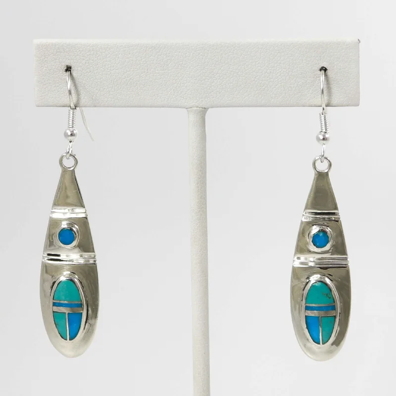 Drop Earrings with Symbolic Elements -Kingman Turquoise Earrings