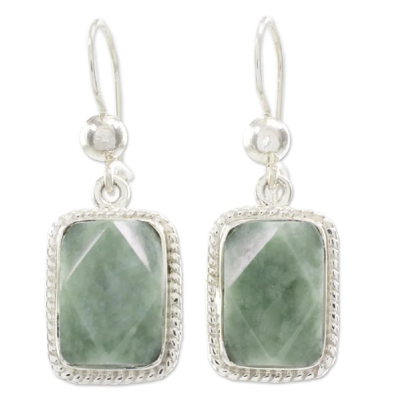 Contemporary Drop Earrings for Fashion -Handmade Sterling Silver 'Green Nuances' Jade Earrings (Guatemala) - 1.3L*0.5W