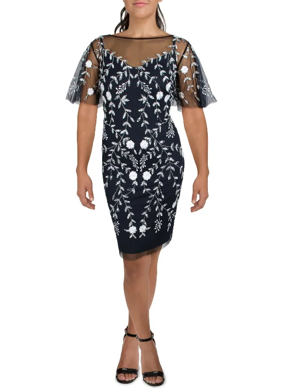 Anniversary Dresses for Special -Womens Embellished Illusion Cocktail Dress