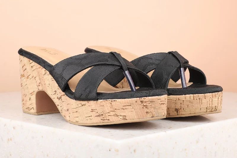 Trendy sandals for women with lace-up details and bold color accents for style-Women Black Wedge Heels