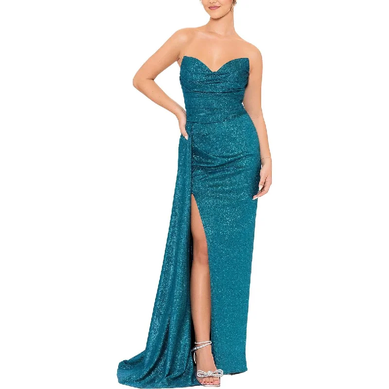 Mini Dresses for Youthful Look -Blondie Nites Womens Juniors Glitter Strapless Evening Dress