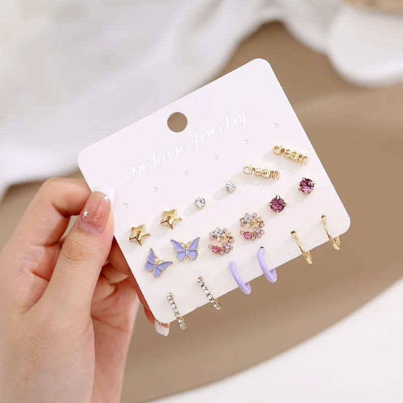 Ethnic Drop Earrings with Tribal Design -Wholesale Acrylic Butterfly Flower Love Earrings 9-piece Set