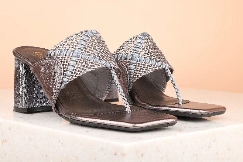 Comfortable sandals for women with extra padding and wide fit options-Women Pewter Embellished Block Heels