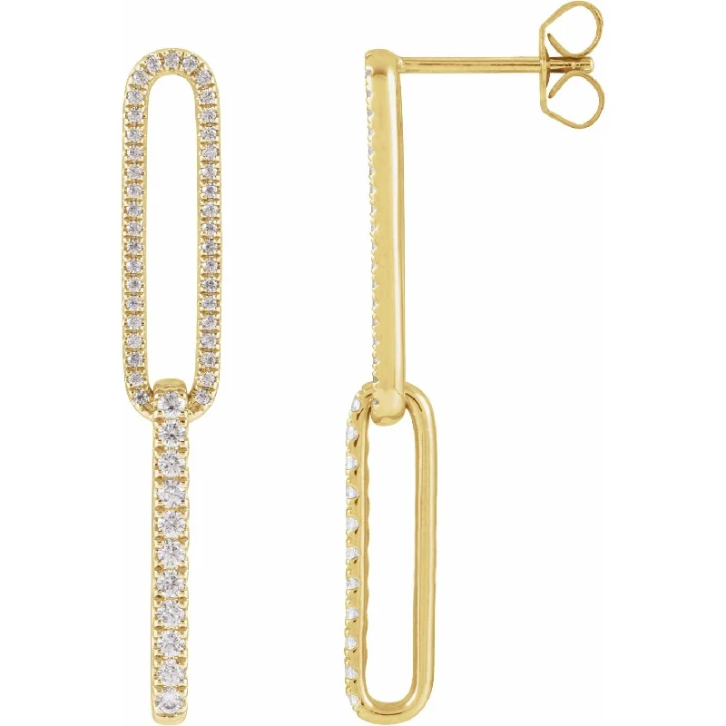 Screw Back Drop Earrings for Security -14K Gold 1/2ct Lab-Grown Diamond Elongated Link Earrings Clarity SI, Color G-H