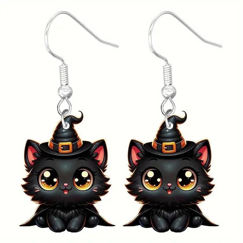 Crystal and Pearl Drop Earrings for Glamour -Wholesale Halloween Mummy Pumpkin Black Cat Devil Skeleton Earrings