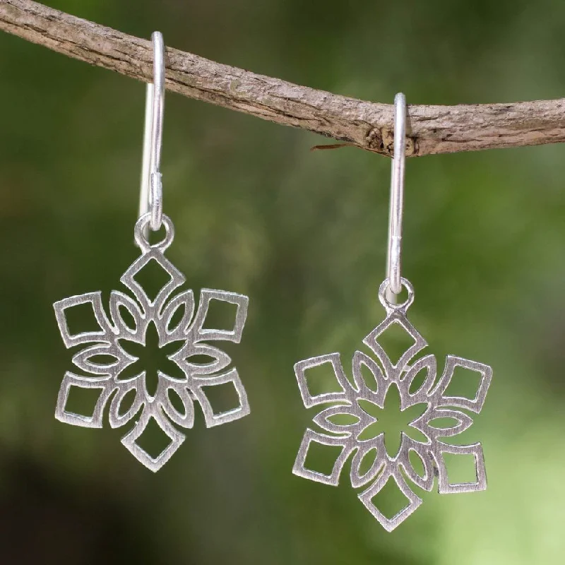 Drop Earrings with Animal Motifs -Handmade Sterling Silver 'Blossoming Snowflakes' Earrings (Thailand) - 1.2L*0.6W