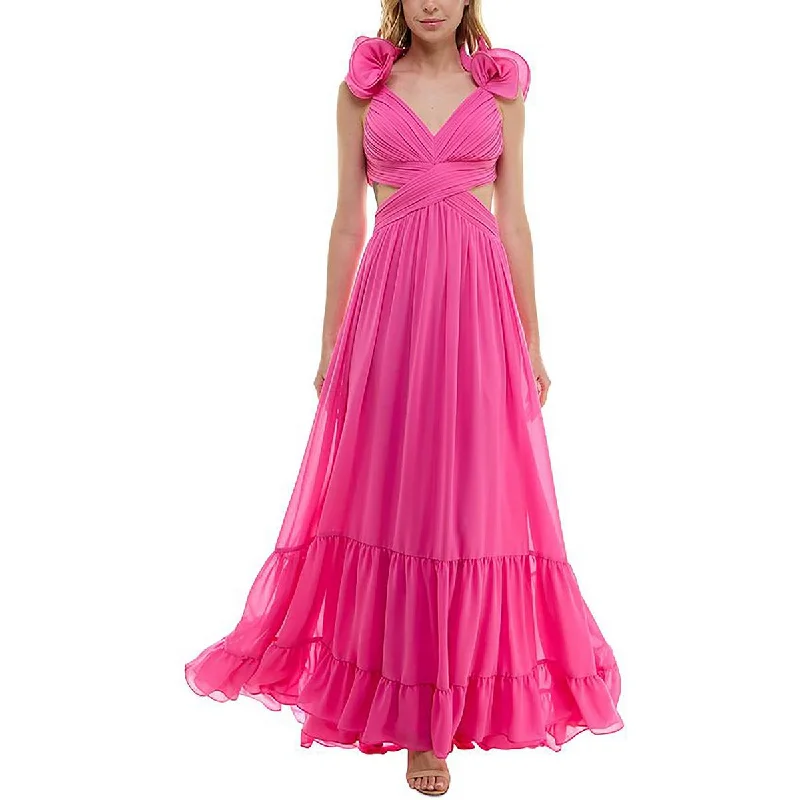 Evening Dresses for Formal Events -B. Darlin Womens Lace-Up Ruffled Evening Dress