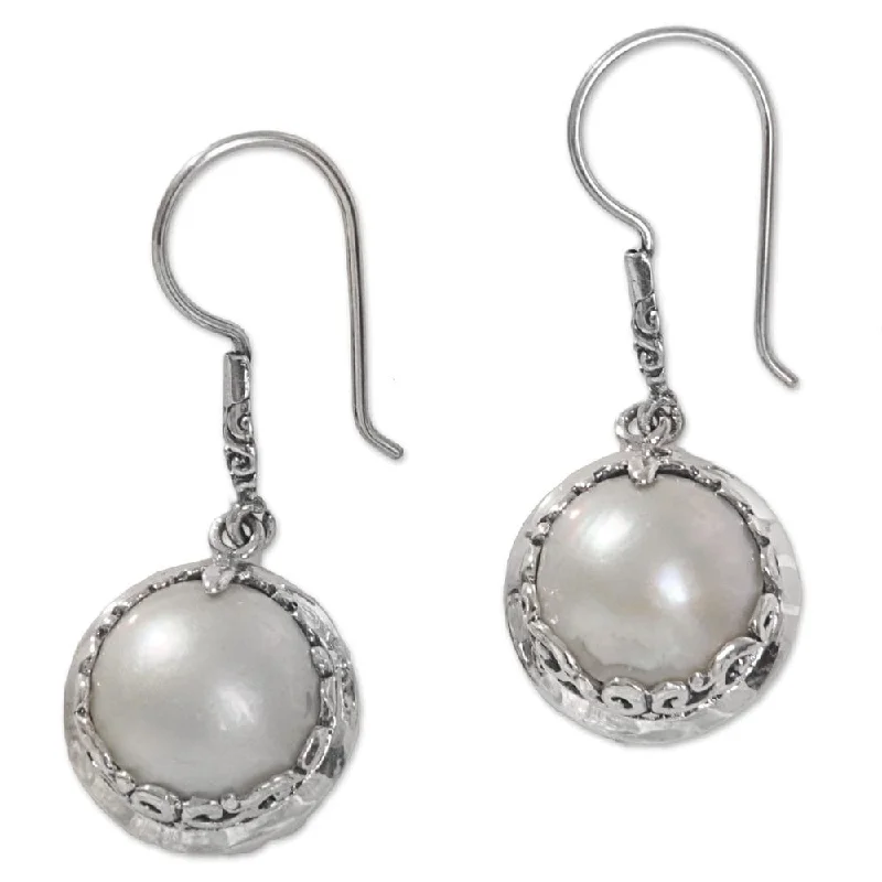 Drop Earrings for Bridesmaids Look -Cultured Pearl Dangle Earrings, 'Perfect Twin Moons' (Indonesia) - 1.6L*0.6W