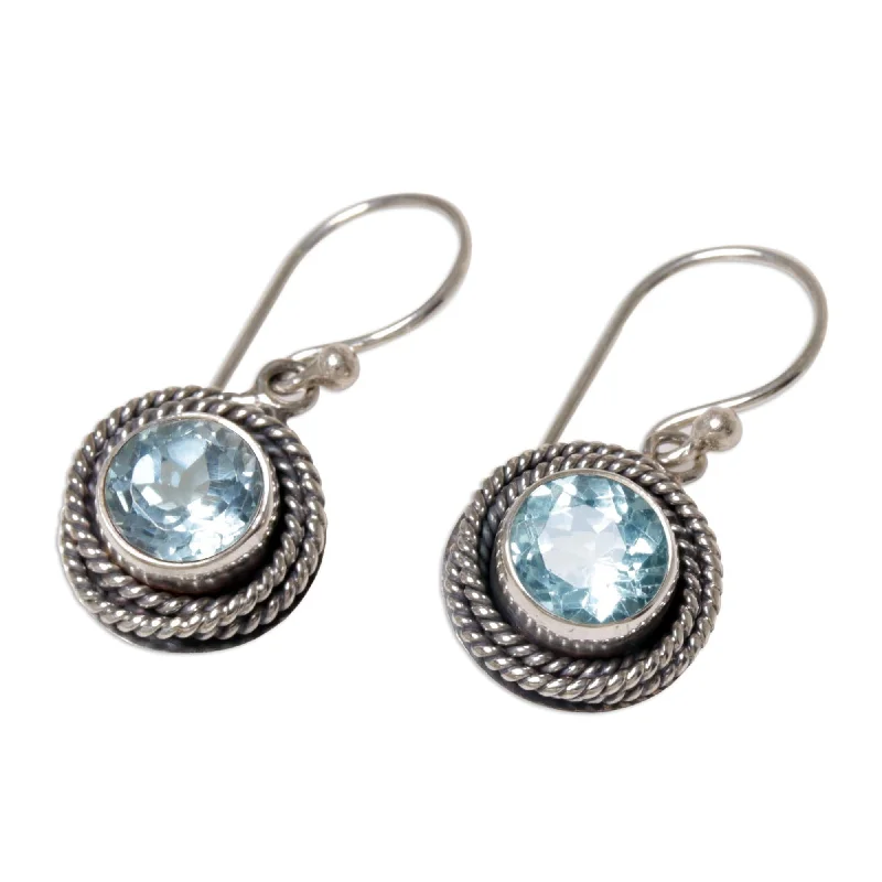 Drop Earrings with Vine Designs -Sterling Silver 'Nest of Chains in Blue' Blue Topaz Earrings