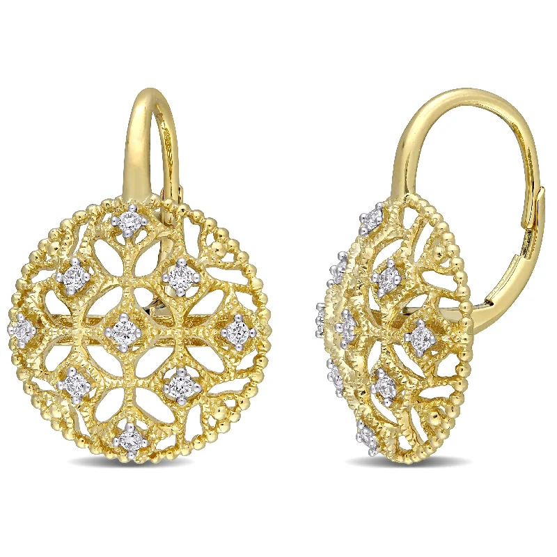 Silver Drop Earrings for Men -Mimi & Max 1/5ct TW Diamond Lace Leverback Earrings in 14k Yellow Gold