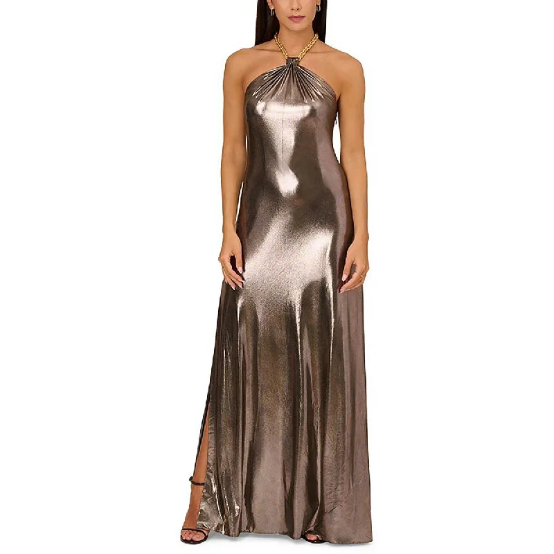 Bohemian Dresses with Tassels -Aidan by Adrianna Papell Womens Chained Neck Metallic Evening Dress