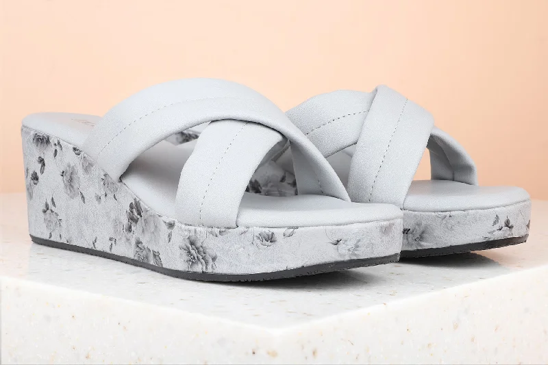 Beach sandals for women with flip-flop style and waterproof construction for comfort-Women Grey Wedge Heels