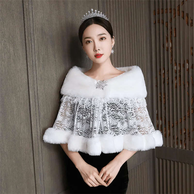 African Dresses with Culture -Bridal Hair Shawl Women'S Wedding Dress Warm Padded Dress Jacket Fur