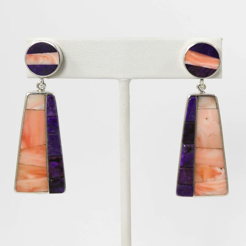 Round Drop Earrings for Classic -Coral and Sugilite Earrings