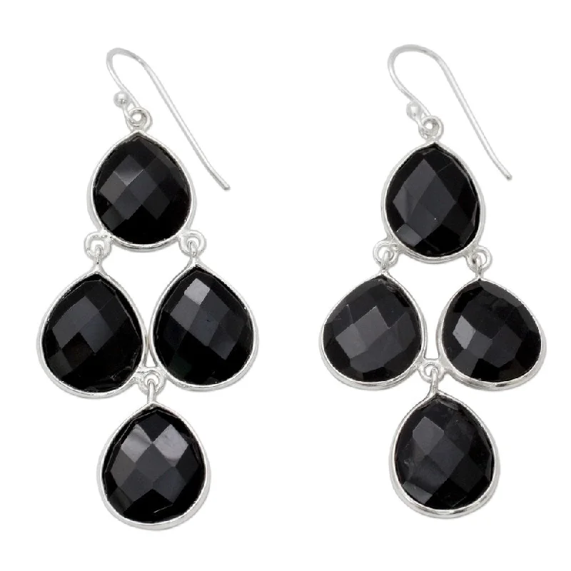 Drop Earrings with Infinity Symbols -NOVICA Handmade Sterling Silver 'Midnight Chandelier' Onyx Earrings (India) - 2.4*1