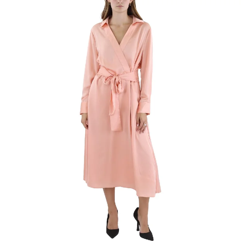 High-waisted Dresses for Flatter -Tahari ASL Womens   Surplice Long Shirtdress