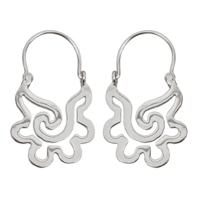 Star Shaped Drop Earrings for Charm -Handmade Sterling Silver 'Aztec Seashell' Earrings (Mexico)